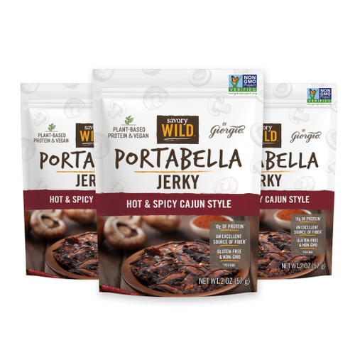 Savory Wild Vegan Portabella Jerky -  Hot & Spicy Cajun - 3 Pack