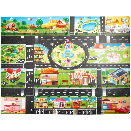 Verpetridure Kids Play Mat City Road Buildings Parking Map Game Scene Map Educational Toys
