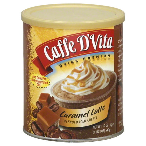 Caffe D'vita Premium Instant Caramel Latte Blended Iced Coffee, 19 Oz Canister