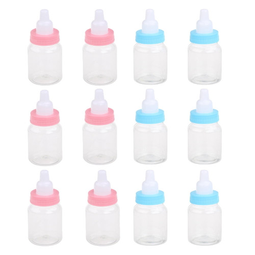 12pcs Creative Cartoon Mini Feeding Bottle Transparent Nursing Bottle For Baby Party 6pcs Blue 6pcs Pink