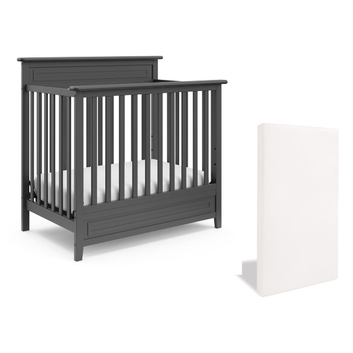 Storkcraft Petal Mini 4-in-1 Convertible Baby Crib With Mini Crib Mattress, Gray