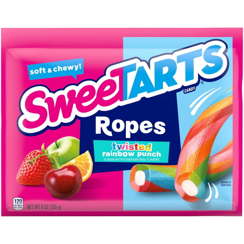 Sweetarts Soft & Chewy Ropes Twisted Rainbow Punch Candy Bag, 9 Oz