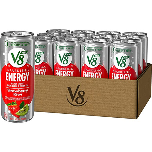 V8 Sparkling +energy, Healthy Drink, Natural Energy From Tea, Strawberry Kiwi, 11.5 Ounce Can (pack Of 12)