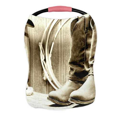 Abphqto West Cowboy Leather Rancher Boots Spurs Wood Barn Nursing Cover Baby Breastfeeding Infant Feeding Cover Baby Car Seat Cover Infant Stroller Cover Carseat Canopy Breathable