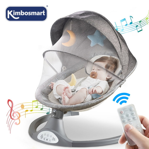 Kimbosmart Baby Swing Bluetooth Enabled, Remote Control Baby Swings For Infants With 5 Swing Speeds,3 Timing Baby Rocker, Detachable Mosquito Net & Hanging Baby Toys