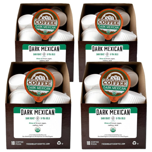 Fresh Roasted Coffee, Organic Dark Mexican Coffee Pods, Dark Roast, K-cup Compatible, 72 Count