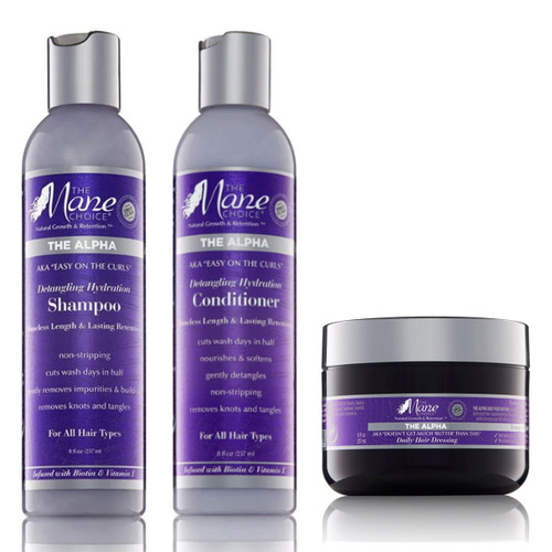 [ Set Of 3 ] The Mane Choice - The Alpha Easy On The Curls Detangling Hydration Shampoo, Conditioner & The Alpha Daily Hair Dressing 8oz * Beauty Talk La *