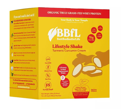 Bbfl Organic Whey Based Lifestyle Protein Shake, Turmeric - 10 Pack Individual Servings