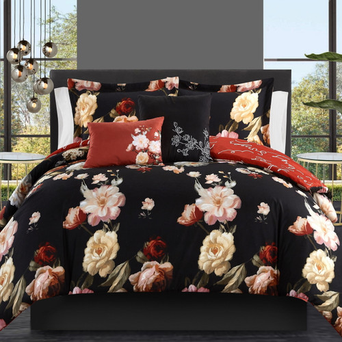Vibrant Floral Print 5 Or 4 Piece Reversible Comforter Set