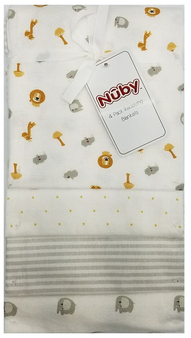 Nuby 4-pack Neutral Receiving Blankets Gift Set, Zoo Theme