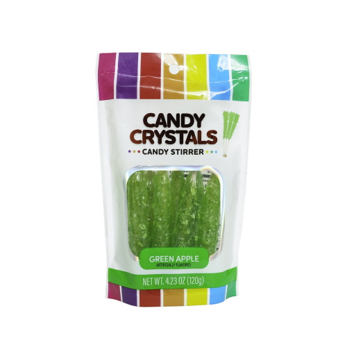 Hilco Candy Crystals Green Apple Flavored Green Candy Stirrers, 4.23 Oz, 8 Pack