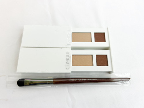 Clinique 01 Like Mink Duo All About  Eyeshadow Travel Size 0.06oz (unboxed)(2pack)+ Make Up Forever Medium Precision Shader Brush(1 Pack)