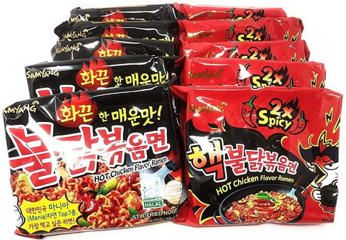 Top Two Spicy Chicken Hot Ramen Noodle Buldak Variety 10 Pack (5 Each:hek Nuclear,original)