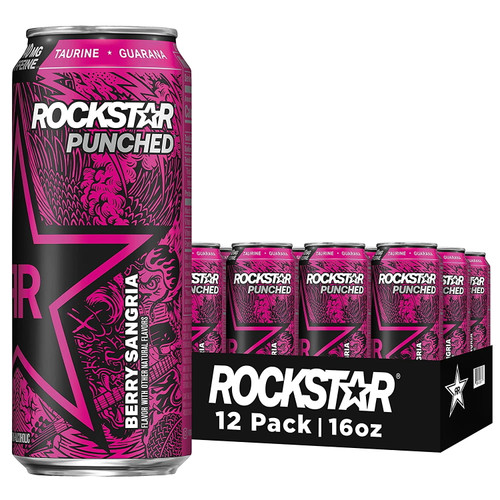 Rockstar Energy Drink Punched Berry Sangria, 16oz Cans (12 Pack)