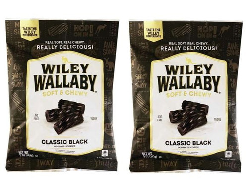 Cgt Wiley Wallaby Classic Black Licorice Twist Soft Chewy Fat Free No High Fructose Corn Syrup Vegan Summer Halloween Easter Snack Treat Party Favor Gift Box 5 Oz. Bags (pack Of 2)