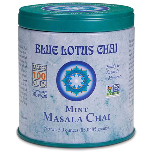Blue Lotus Chai - Mint Flavor Masala Chai - Makes 100 Cups - 3 Ounce Masala Spiced Chai Powder With Organic Spices - Instant Indian Tea No Steeping - No Gluten