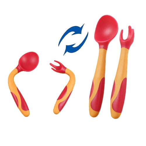 Baby Spoons Forks Set Toddler Babies Kids Training Spoon Easy Grip 360°bendable Soft Self Feeding Learning Spoons Utensils