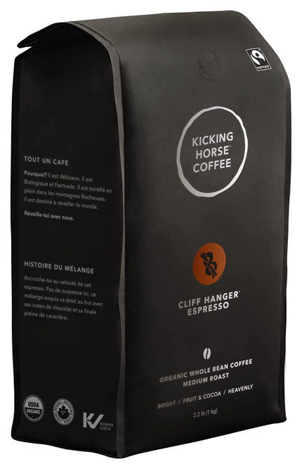Kicking Horse | Cliff Hanger Espresso - Medium Roast, Whole Bean, Certified Organic, Fairtrade, Kosher | Resealable Bag, 2.2 Lb (1 Kg)