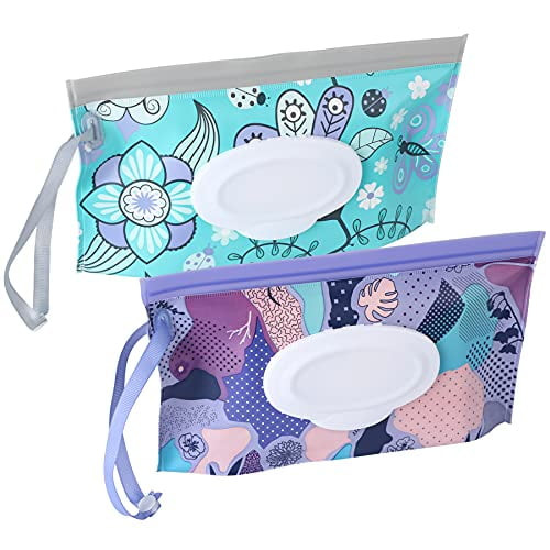 Febsnow 2 Pack Baby Wipe Dispenser,reusable Portable Wipe Holder,baby Wipes Container,travel Baby Wipes,refillable Wet Wipe Pouch(floral)
