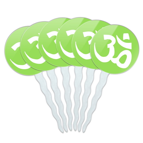 Om Aum Yoga White On Green Cupcake Picks Toppers - Set Of 6