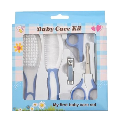6pcs Baby Grooming Kits Set Nail Clipper Grooming Brush Nail Scissors Newborn Baby Essentials Gift For Toddler-blue