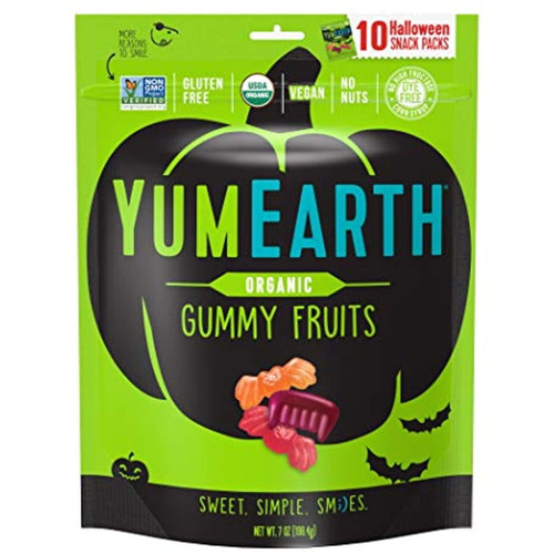 Yumearth Organic Halloween Gummy Fruits, 10 Snack Packs Per Bag