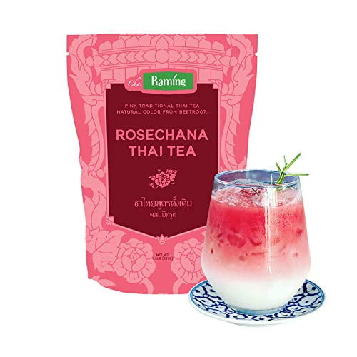 Pink Thai Tea Mix, Rosechana - 100% Natural Loose Leaf Assam & Beetroot, Makes Thai Iced Tea And Boba Tea - By Raming Thailand, 227g (8 Oz)