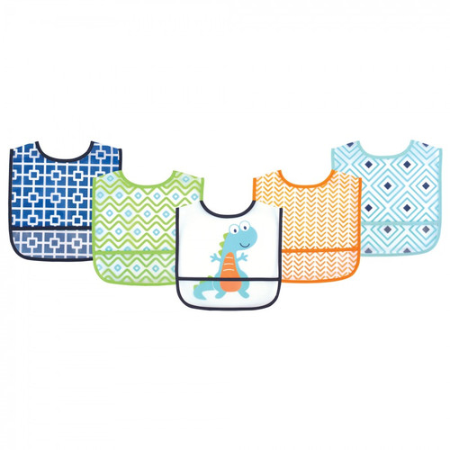 Luvable Friends Baby Boy Waterproof Peva Bibs 5pk, Dinosaur, One Size