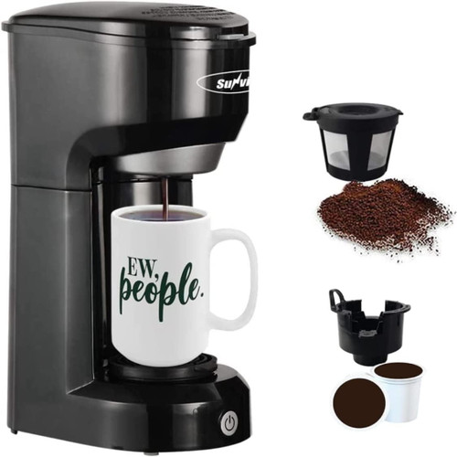 Single Serve Coffee Maker 6-14oz With Filter Coffee Brewer For K Cup Pods Capsule Ground Coffee Instant Coffee Machine, Black