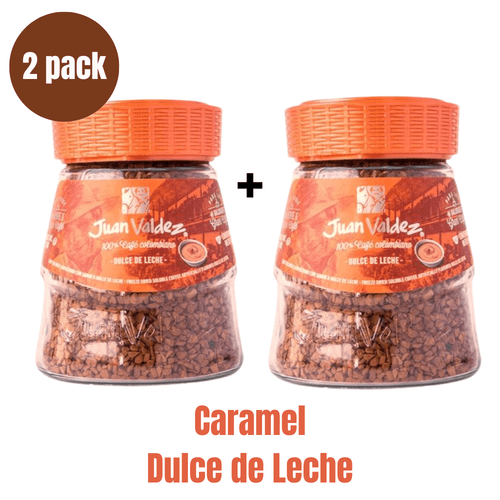 Colombian Coffee Juan Valdez (pck Of 2) Soluble Caramel Flavor Coffee Instant Freezed Dried (95gr/3.3 Oz) Café Juan Valdez Soluble Liofilizado De Dulce De Leche