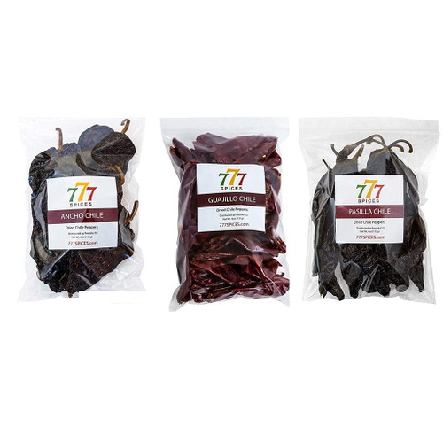Dried Chiles Peppers 3 Pack Bundle (12 Oz Total) - Chile Guajillo Stemless, Chili Ancho, And Pasilla By 1400s Spices