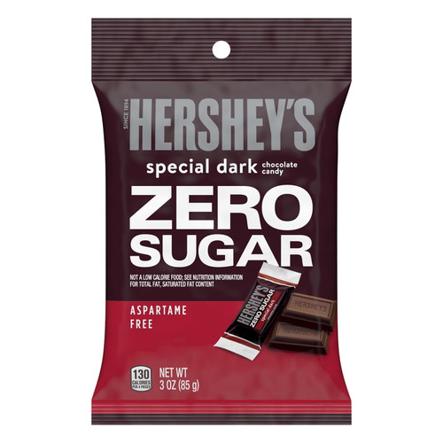 Hershey's, Special Dark Zero Sugar Mildly Sweet Chocolate Candy Bars, Individually Wrapped, Aspartame Free, 3 Oz, Bag