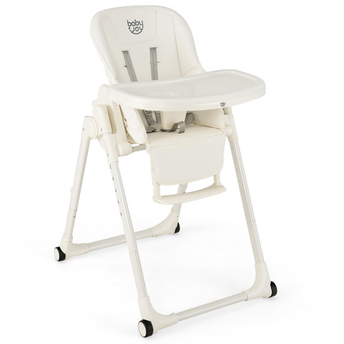 Babyjoy 4-in-1 Foldable Baby High Chair Height Adjustable Feeding Chair W/ Wheels Beige