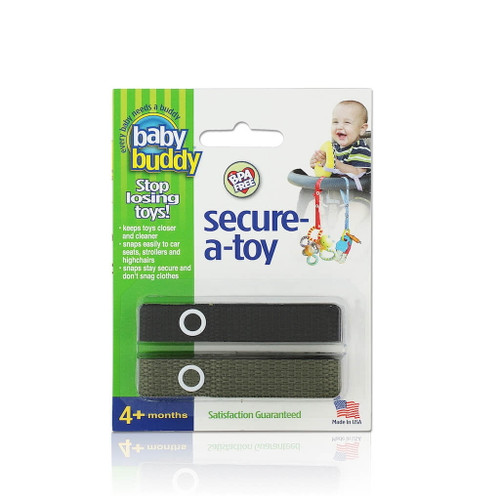 Baby Buddy Secure-a-toy, Safety Strap Secures Toys, Teether, Or Pacifier To Stroller, Highchair, Car Seat, Black-olive
