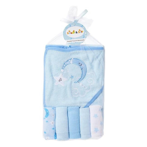 Ddi 2355022 Cloud &amp; Moon Hooded Towel With 5 Washcloths - Blue   One Size Case Of 24