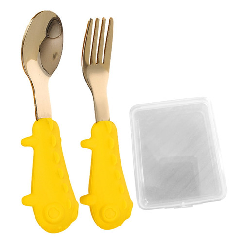 Shulemin 1 Set Baby Utensils Cartoon Handle Multi-purpose Stainless Steel Kids Dining Spoon Fork For Feeding