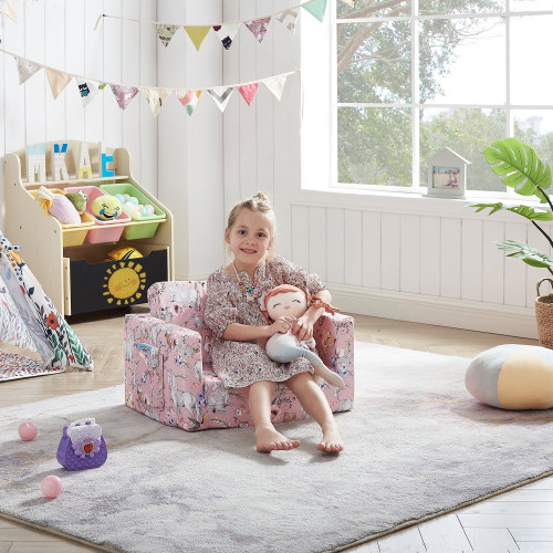 Ulax Furniture Convertible Kids Chair 2-in-1 Flip Open Kids Couch/sleeper (pink Unicorn)