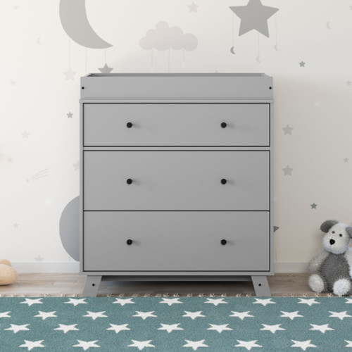 Storkcraft Beckham 3 Drawer Modern Changing Vertical Dresser Pebble Gray Finish