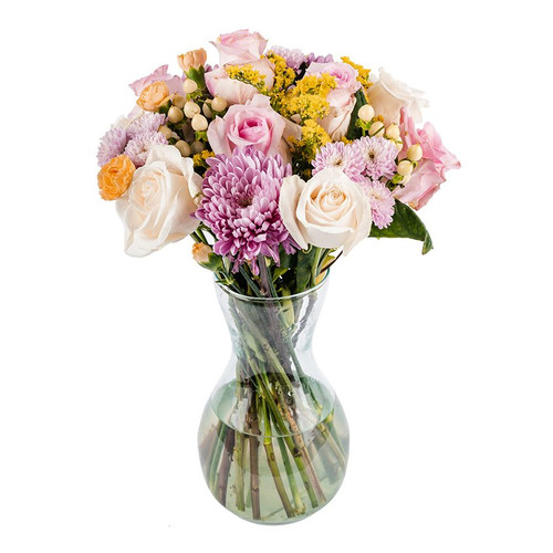 Champagne Dreams By Arabella Bouquets With Free Hand-blown Glass Vase (fresh-cut Flowers, Pink, White)