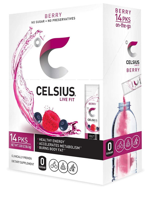 Celsius On-the-go Powder Stick Packs, Zero Sugar (14 Sticks Per Pack), Berry, 3.08 Ounce
