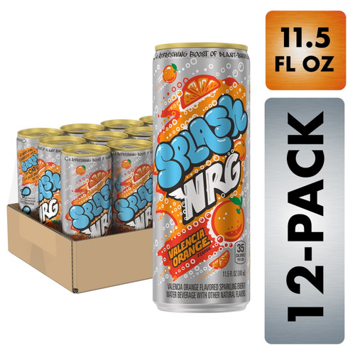 Splash Nrg, Valencia Orange Flavored Sparkling Energy Water Beverage, 11.5 Fl Oz Sleek Can (12 Count)