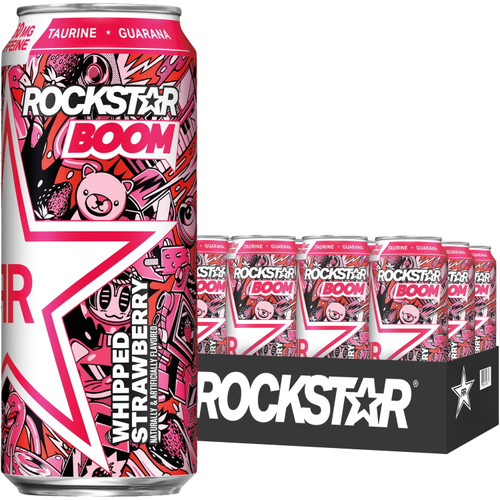 Rockstar Boom! Whipped & Blended Strawberry Energy Drink, 16 Oz, 12 Pack Cans