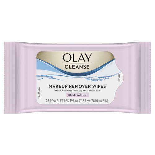 Olay Cleanse Makeup Remover Wipes Rose Water, 25 Count