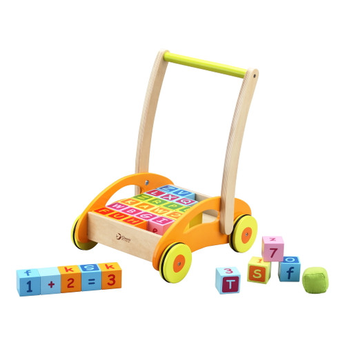 Classic Toy Wood Baby Walker With 30 Blocks - Great Gender Neutral Gift Item