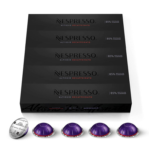 Nespresso Capsules Vertuoline, Altissio Decaffeinato, Dark Roast Espresso, 50 Espresso Coffee Pods, Brews 1.35 Ounce. 10*5 Count (pack Of 1)