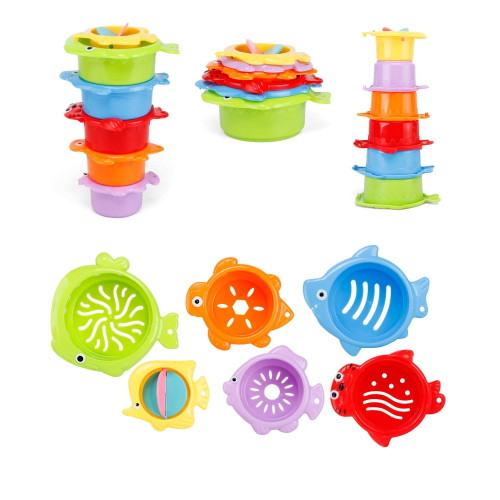 Haoan Stacking Cups Bath Toys For Toddlers, 6pcs Kids Bath Toys Nesting Stack Cups For 1 2 3 Year Old Boys Girls