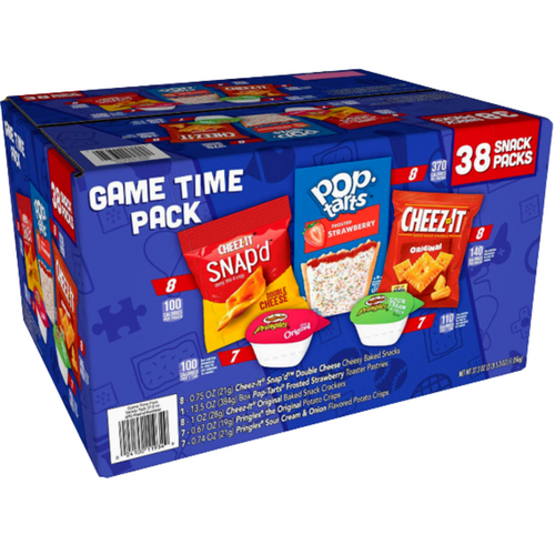 Kelloggs Game Time Snack Variety Pack 38 Bags Cheez It Original Snapd Cheesy Baked Cracker Pringles Sour Cream Onion Potato Crisp Pop Tarts Frosted Strawberry Toaster Pastries On The Go Snacking-1 Box