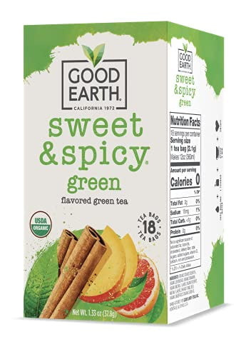 Good Earth Organic Green Tea, Sweet & Spicy, 18 Tea Bags, 6 Pack