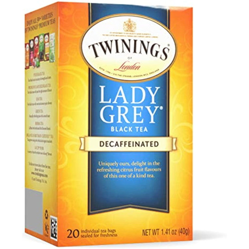 Twinings Tea Lady Grey Tea, Decaf Black Tea Bags With Lemon, Orange, Citrus, Bergamot Flavor, Softer Than English Breakfast Tea, Hot Or Cold Brew Iced Tea Beverages, 20 Tea Bags