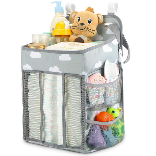 Hanging Diaper Caddy Organizer, Baby Diaper Organizer Storage Bag For Changing Table, Cot, Playard And Wall, (gray Cloud)